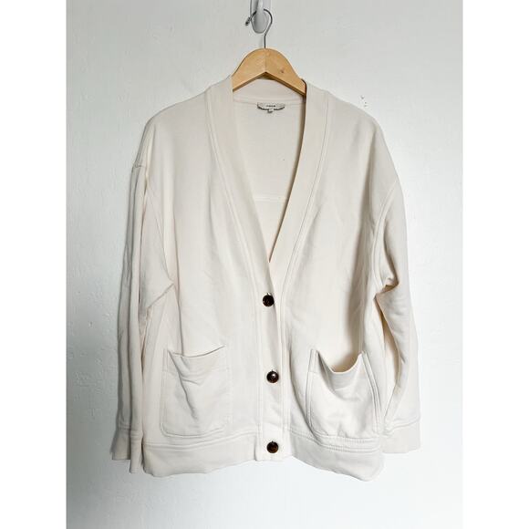 Vince Sweaters - Vince Cardigan Medium French Terry Bone Button Ivory Lounge Basic Long Sleeve
